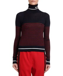No. 21 Striped Fitted Turtleneck Sweater