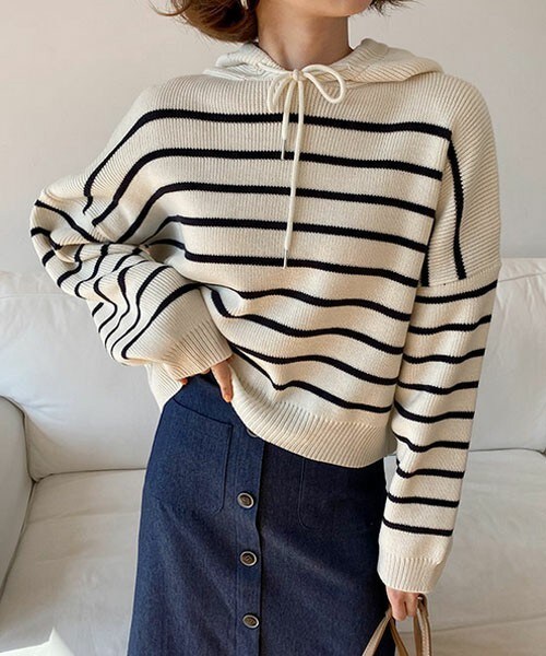 DHOLIC（ディーホリック）の「2TYPEフードニット（ニット/セーター・レディース・ベージュ/ブルー/ピンク/その他・FREE）」の4枚目の写真