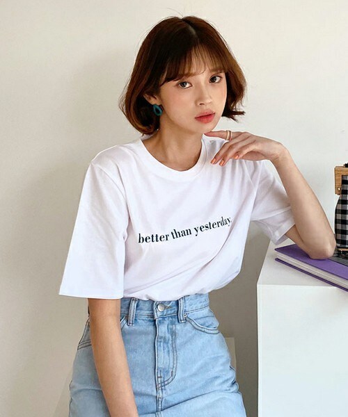 DHOLIC（ディーホリック）の「レタリング半袖Tシャツ（Tシャツ/カットソー・レディース・ピンク/ホワイト/ベージュ/ブラック・FREE）」の2枚目の写真