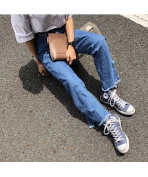 copine | 再々入荷！裾スリット入り！オーガニックソフトフレアデニムパンツ(2color)【クリックポスト対象商品】(デニムパンツ)