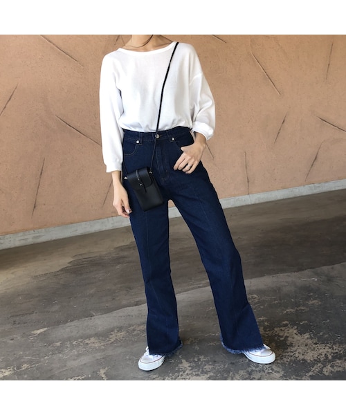 copine(コピン)の「再々入荷!裾スリット入り!オーガニックソフトフレアデニムパンツ(2color)【クリックポスト対象商品】(デニムパンツ・レディース・その他)」の7枚目の写真