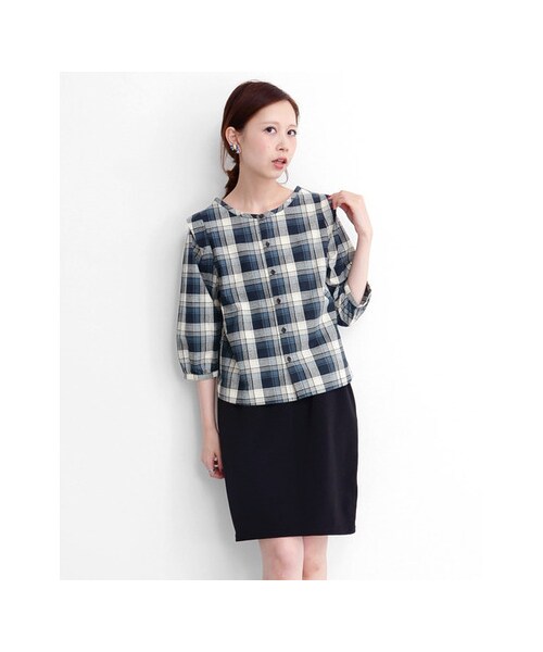 KBF（ケイビーエフ）の「2wayチェックプルオーバー（トップス・レディース・BEIGE/NAVY/RED・one）」の6枚目の写真