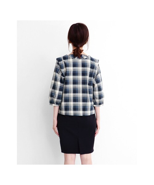 KBF（ケイビーエフ）の「2wayチェックプルオーバー（トップス・レディース・BEIGE/NAVY/RED・one）」の8枚目の写真