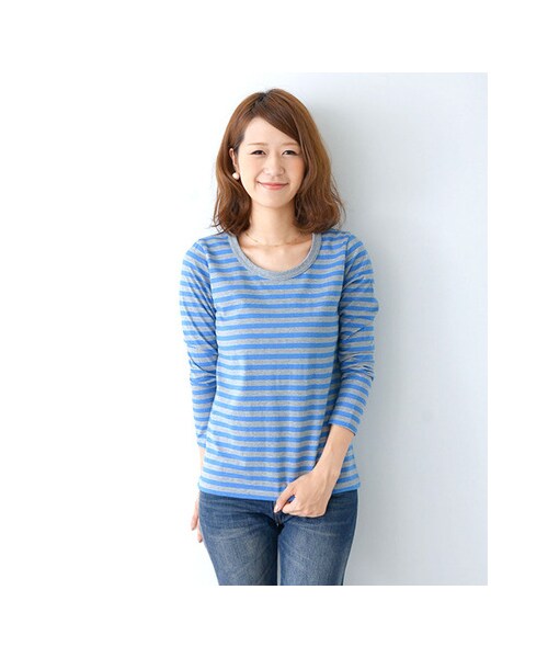 URBAN RESEARCH DOORS（アーバンリサーチドアーズ）の「FORK&amp;SPOON　クルーネック Border ロングスリーブ Tシャツ（トップス・レディース・WHT×BLK/WHT×T.GRY/WHT×BLUE2/T.GR×T.BL/WHT×YEL・one）」の7枚目の写真