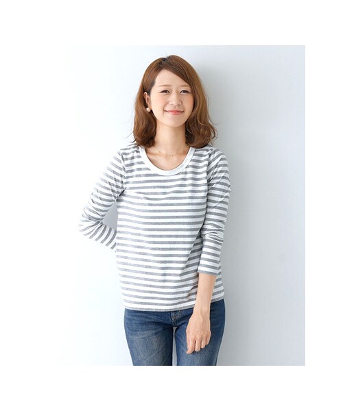 URBAN RESEARCH DOORS（アーバンリサーチドアーズ）の「FORK&amp;SPOON　クルーネック Border ロングスリーブ Tシャツ（トップス・レディース・WHT×BLK/WHT×T.GRY/WHT×BLUE2/T.GR×T.BL/WHT×YEL・one）」の8枚目の写真