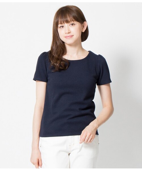ROPE' PICNIC(ロペピクニック)の「【WEB限定サイズ40】ラメリップルボーダープルオーバー(トップス・レディース・キナリ/ネイビー/ピンク・38/40)」の1枚目の写真