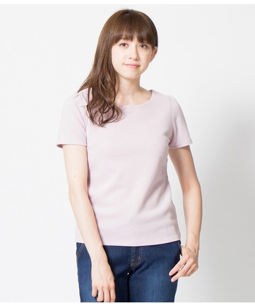 ROPE' PICNIC(ロペピクニック)の「【WEB限定サイズ40】ラメリップルボーダープルオーバー(トップス・レディース・キナリ/ネイビー/ピンク・38/40)」の2枚目の写真