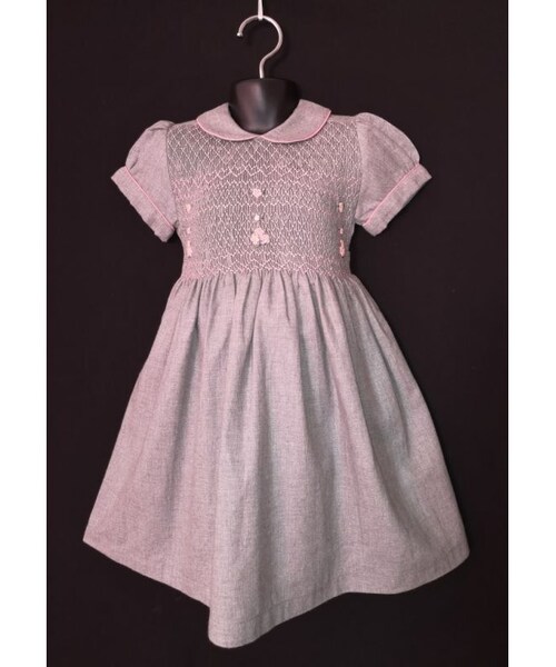 その他セレクト ソノタセレクト の 女の子用ハンドメイドスモッキング刺繍 ワンピース3 4 6歳サイズ グレー ワンピース Wear