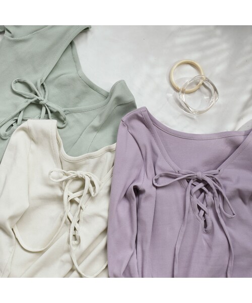 Lavish Gate(ラヴィッシュゲート)の「nh-tops-04034 日本製 バックレースアップ リブ プルオーバー エクリュ ミント ラベンダー(Tシャツ/カットソー・レディース・その他)」の10枚目の写真