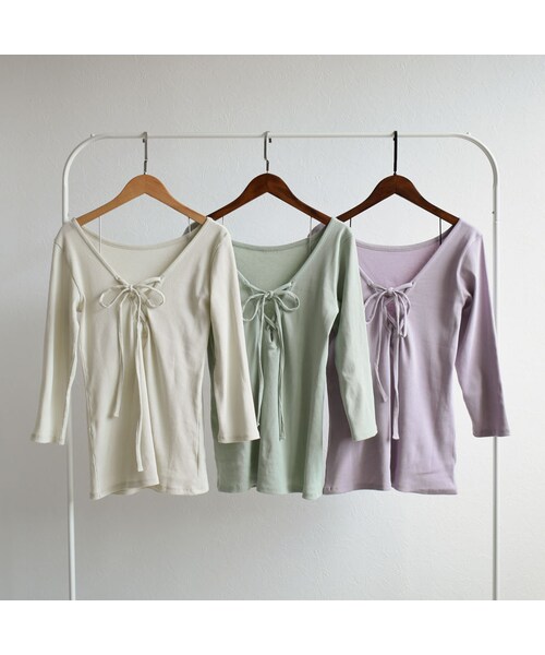 Lavish Gate(ラヴィッシュゲート)の「nh-tops-04034 日本製 バックレースアップ リブ プルオーバー エクリュ ミント ラベンダー(Tシャツ/カットソー・レディース・その他)」の7枚目の写真
