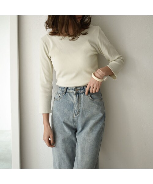 Lavish Gate(ラヴィッシュゲート)の「nh-tops-04034 日本製 バックレースアップ リブ プルオーバー エクリュ ミント ラベンダー(Tシャツ/カットソー・レディース・その他)」の4枚目の写真