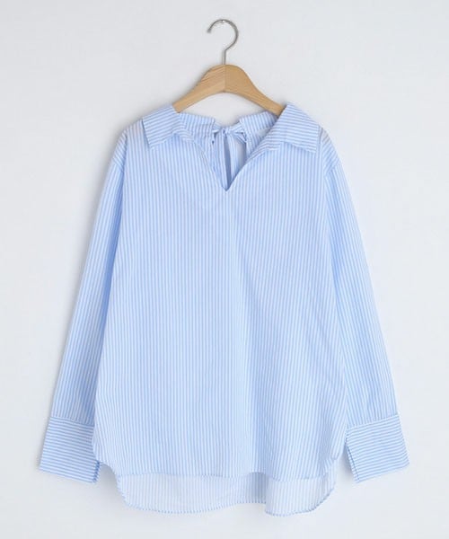 DHOLIC（ディーホリック）の「バックリボンストライプブラウス（シャツ/ブラウス・レディース・ピンク/ベージュ/ブルー・FREE）」の3枚目の写真