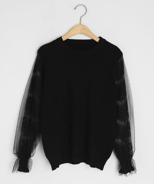 DHOLIC（ディーホリック）の「レーススリーブニット（ニット/セーター・レディース・ホワイト/ブラック/ベージュ・FREE）」の2枚目の写真