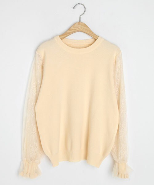 DHOLIC（ディーホリック）の「レーススリーブニット（ニット/セーター・レディース・ホワイト/ブラック/ベージュ・FREE）」の3枚目の写真