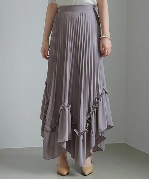 DHOLIC(ディーホリック)の「プリーツフリルスカート(スカート・レディース・パープル/ホワイト/ブラック・FREE)」の1枚目の写真