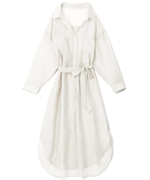 GRL（グレイル）の「リボンベルト付きシアーロングシャツ（シャツ/ブラウス・レディース・ベージュ/ブラック/オフホワイト/グリーン/モカ/グレージュ・F）」の2枚目の写真