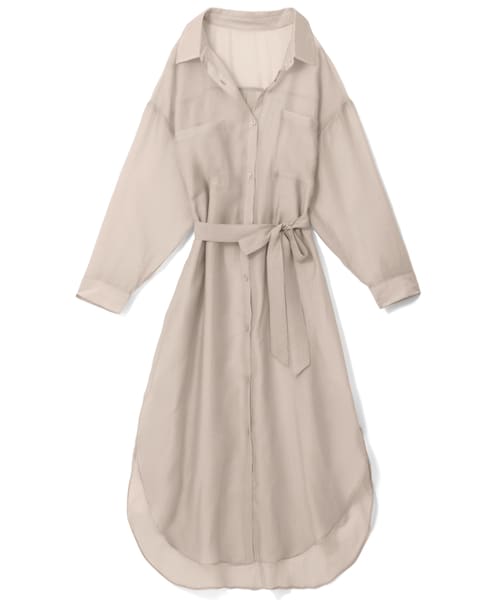 GRL（グレイル）の「リボンベルト付きシアーロングシャツ（シャツ/ブラウス・レディース・ベージュ/ブラック/オフホワイト/グリーン/モカ/グレージュ・F）」の5枚目の写真