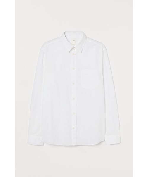 H&M(エイチ・アンド・エム)の「H&M - レギュラーフィット リネンブレンドシャツ - ホワイト(シャツ/ブラウス・メンズ・ホワイト・XS/S/M/L/XL/XXL)」の1枚目の写真