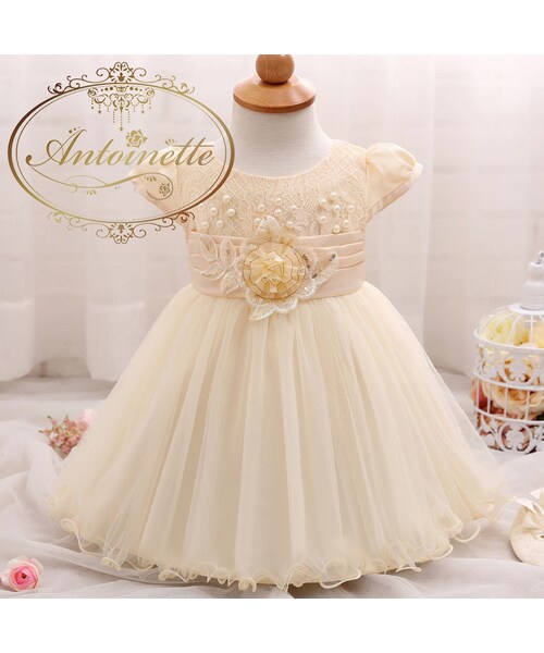 No Brand ノーブランド の Baby Dress 赤ちゃん ドレス 記念日 パール ビジュー ウェディング 70 80 90 ピンク ホワイト ベビー服 安い 格安 ワンピース Wear