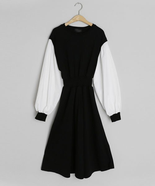 DHOLIC（ディーホリック）の「配色スウェットワンピース（ワンピース・レディース・ベージュ/ブラック・FREE）」の2枚目の写真