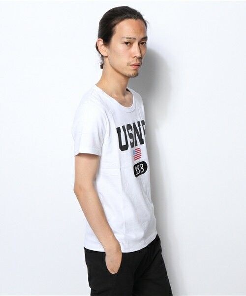 NOT RIGID（ノットリジット）の「NOT RIGID/USNR Tee（Tシャツ/カットソー・メンズ・ホワイト/ネイビー・MEDIUM/LARGE）」の4枚目の写真