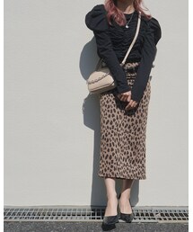 Leopard Stretch H-Line Long Skirt (brown)
