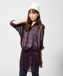 HARE | チェックシフォンロングシャツ(トップス)