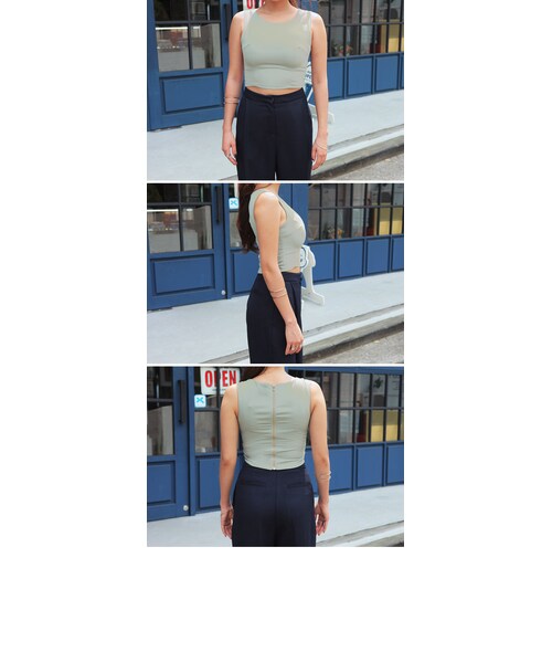 STYLENANDA(スタイルナンダ)の「後ジッパーノースリーブスリムクロップドトップス(トップス・レディース・ホワイト/カーキ/ブラック・フリーサイズ)」の14枚目の写真