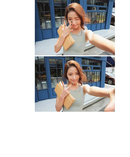 STYLENANDA(スタイルナンダ)の「後ジッパーノースリーブスリムクロップドトップス(トップス・レディース・ホワイト/カーキ/ブラック・フリーサイズ)」の5枚目の写真