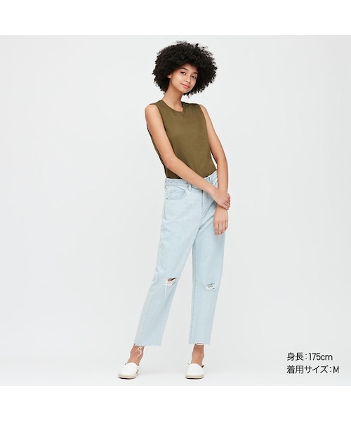 UNIQLO（ユニクロ）の「コットンノースリーブT（Tシャツ/カットソー・レディース・WHITE 00/BLACK 09/OLIVE 56/GRAY 07/NATURAL 30/ORANGE 26・M/XS/XXL/L/S/XL/3XL）」の5枚目の写真
