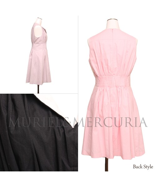 MURIEL&MERCURIA（マリエルアンドマキュリア）の「フィット&フレア襟付タックワンピース（ワンピース・レディース・LAVENDER/BLACK/PINK/OFF・36/38）」の5枚目の写真