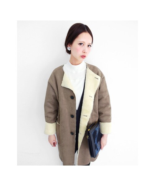 KBF（ケイビーエフ）の「フェイクムートンコート（ジャケット/アウター・レディース・GRAYGE/CAMEL/BROWN・one）」の13枚目の写真