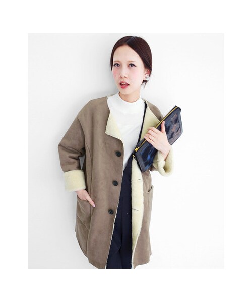 KBF（ケイビーエフ）の「フェイクムートンコート（ジャケット/アウター・レディース・GRAYGE/CAMEL/BROWN・one）」の11枚目の写真
