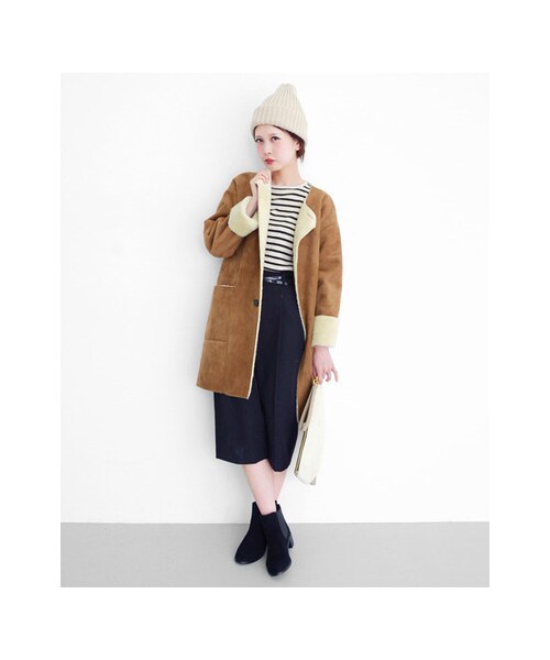 KBF（ケイビーエフ）の「フェイクムートンコート（ジャケット/アウター・レディース・GRAYGE/CAMEL/BROWN・one）」の7枚目の写真