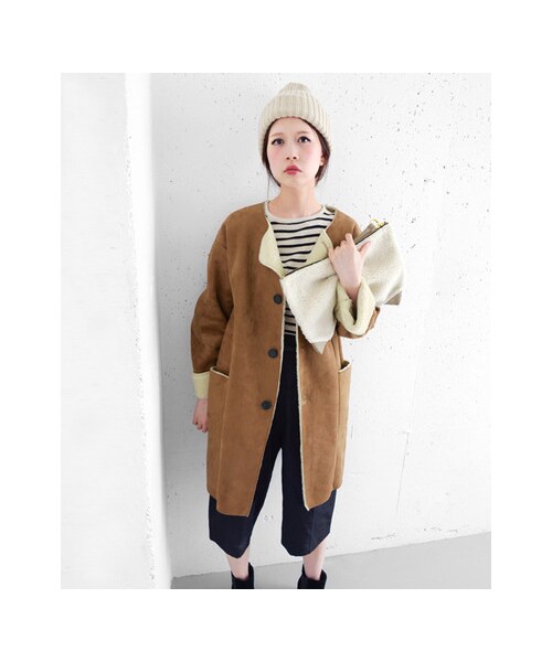 KBF（ケイビーエフ）の「フェイクムートンコート（ジャケット/アウター・レディース・GRAYGE/CAMEL/BROWN・one）」の9枚目の写真