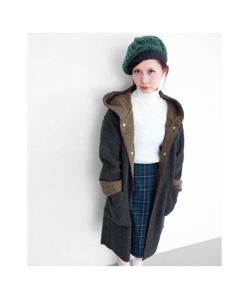 KBF（ケイビーエフ）の「ダブルフェイスフード付きコート（ジャケット/アウター・レディース・MOCHA/CHARCOAL・one）」の4枚目の写真