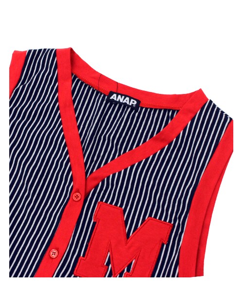 ANAP（アナップ）の「[送料無料対象商品] ストライプ柄ワッペン付きロンパース（ワンピース/ドレス・レディース・ライトブルー・one size）」の6枚目の写真