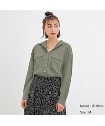 GU | リネンブレンドダブルポケットシャツ(長袖)JN+E(トップス)