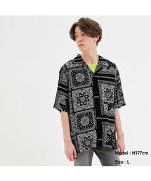 GU | オープンカラーシャツ(5分袖)(バンダナ)(トップス)