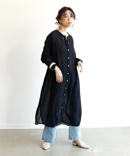 Auntie Rosa Holiday（アンティローザホリデー）の「リネンブレンドガーゼバンドカラーワンピース（ワンピース・レディース・グリーン/ブラック/グレー/ベージュ/ホワイト・FREE）」の3枚目の写真