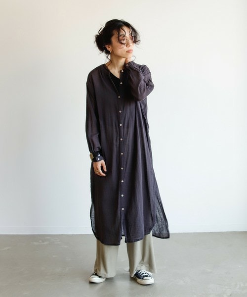 Auntie Rosa Holiday（アンティローザホリデー）の「リネンブレンドガーゼバンドカラーワンピース（ワンピース・レディース・グリーン/ブラック/グレー/ベージュ/ホワイト・FREE）」の4枚目の写真