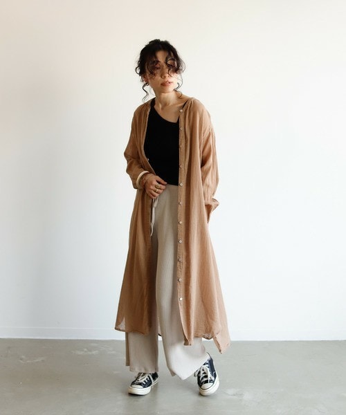 Auntie Rosa Holiday（アンティローザホリデー）の「リネンブレンドガーゼバンドカラーワンピース（ワンピース・レディース・グリーン/ブラック/グレー/ベージュ/ホワイト・FREE）」の5枚目の写真