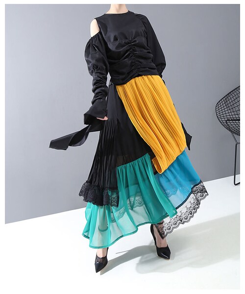 Drug Honey ドラッグハニー の カラフルパッチワークシフォンスカート X 501 ワンピース Wear