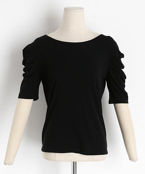 DHOLIC（ディーホリック）の「ギャザーハーフスリーブTシャツ（Tシャツ/カットソー・レディース・ベージュ/ブラック/ホワイト/ピンク・FREE）」の3枚目の写真