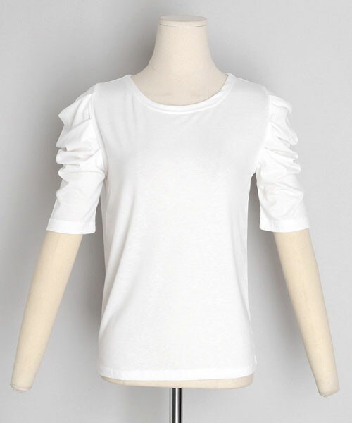 DHOLIC（ディーホリック）の「ギャザーハーフスリーブTシャツ（Tシャツ/カットソー・レディース・ベージュ/ブラック/ホワイト/ピンク・FREE）」の2枚目の写真