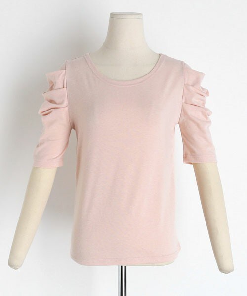 DHOLIC（ディーホリック）の「ギャザーハーフスリーブTシャツ（Tシャツ/カットソー・レディース・ベージュ/ブラック/ホワイト/ピンク・FREE）」の4枚目の写真