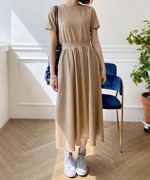 DHOLIC（ディーホリック）の「ショートスリーブスウェットワンピース（ワンピース・レディース・グリーン/ベージュ/ブラック・FREE）」の3枚目の写真