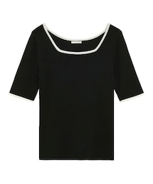 GU | バイカラースクエアネックセーター(半袖)Y+X(トップス)