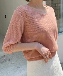 DHOLIC | Vネックハーフスリーブニット(ニット/セーター)