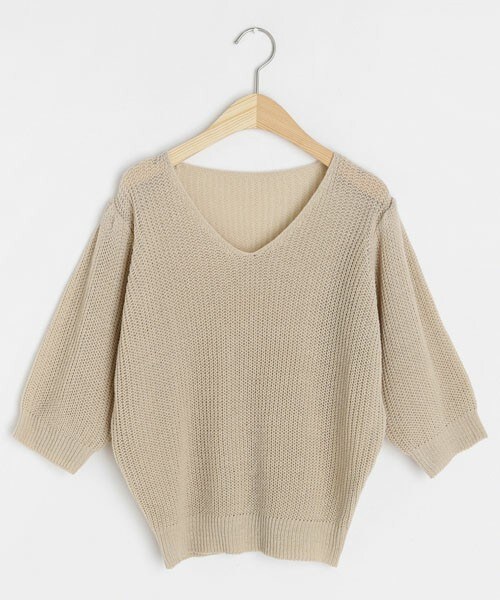 DHOLIC（ディーホリック）の「Vネックハーフスリーブニット（ニット/セーター・レディース・ピンク/ブラウン/ベージュ/イエロー/ブルー/パープル・FREE）」の3枚目の写真